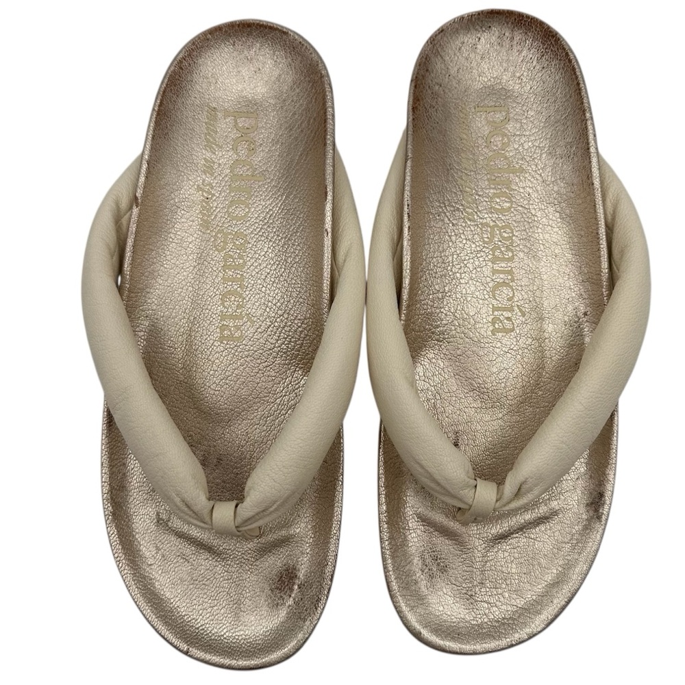 Pedro Garcia Anita "Onsen" Gold and Cream Leather Thong Sandals Size EU39/US9 - Picture 2 of 11